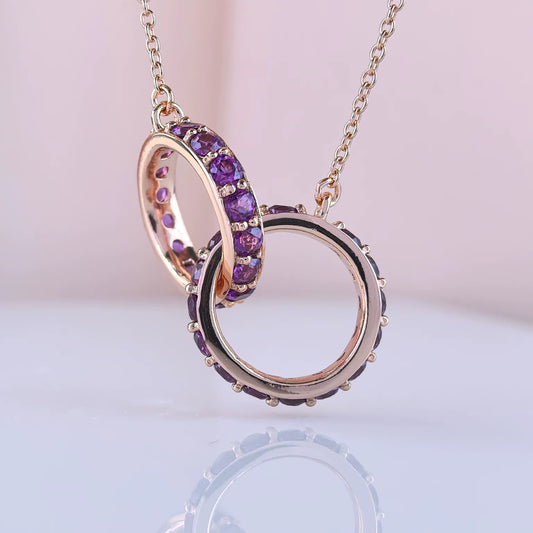 Interlocking Garnet Rings Necklace