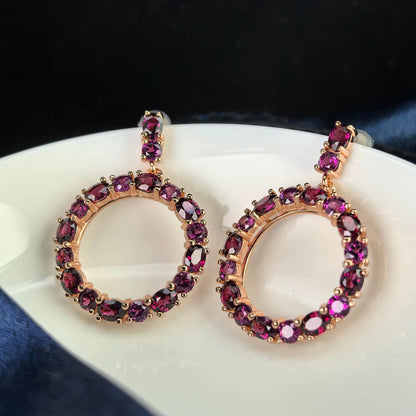 Garnet Circle Earrings