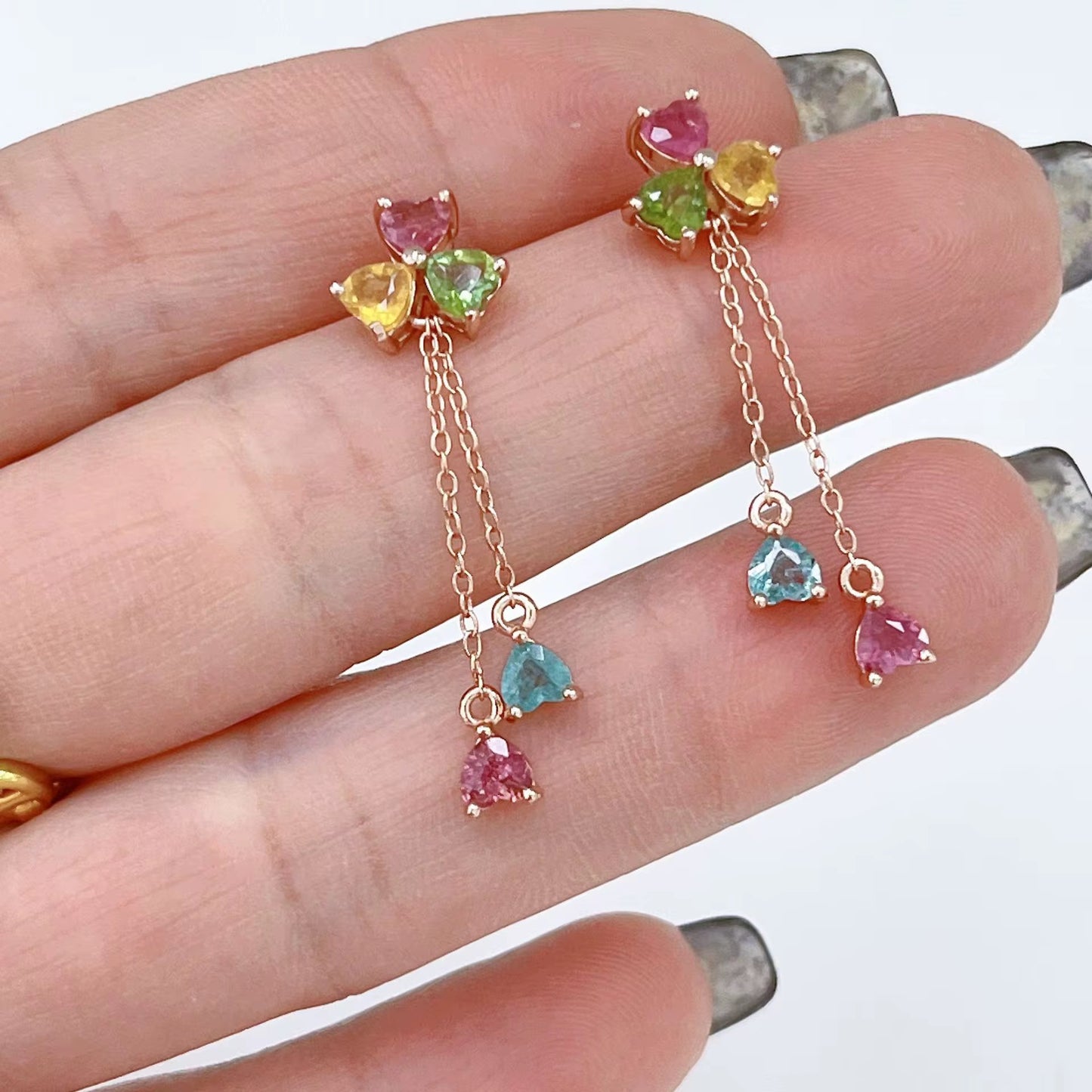Tourmaline Clover Dangle Earrings