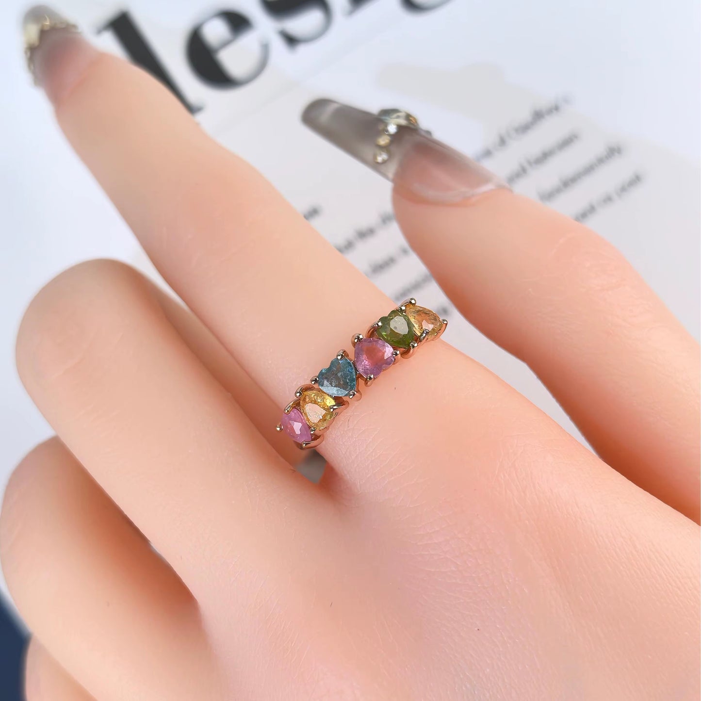 Rainbow Tourmaline Heart Ring