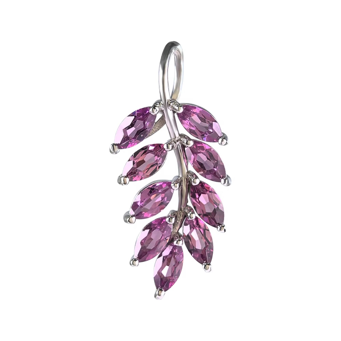 Pink Garnet Leaf Pendant