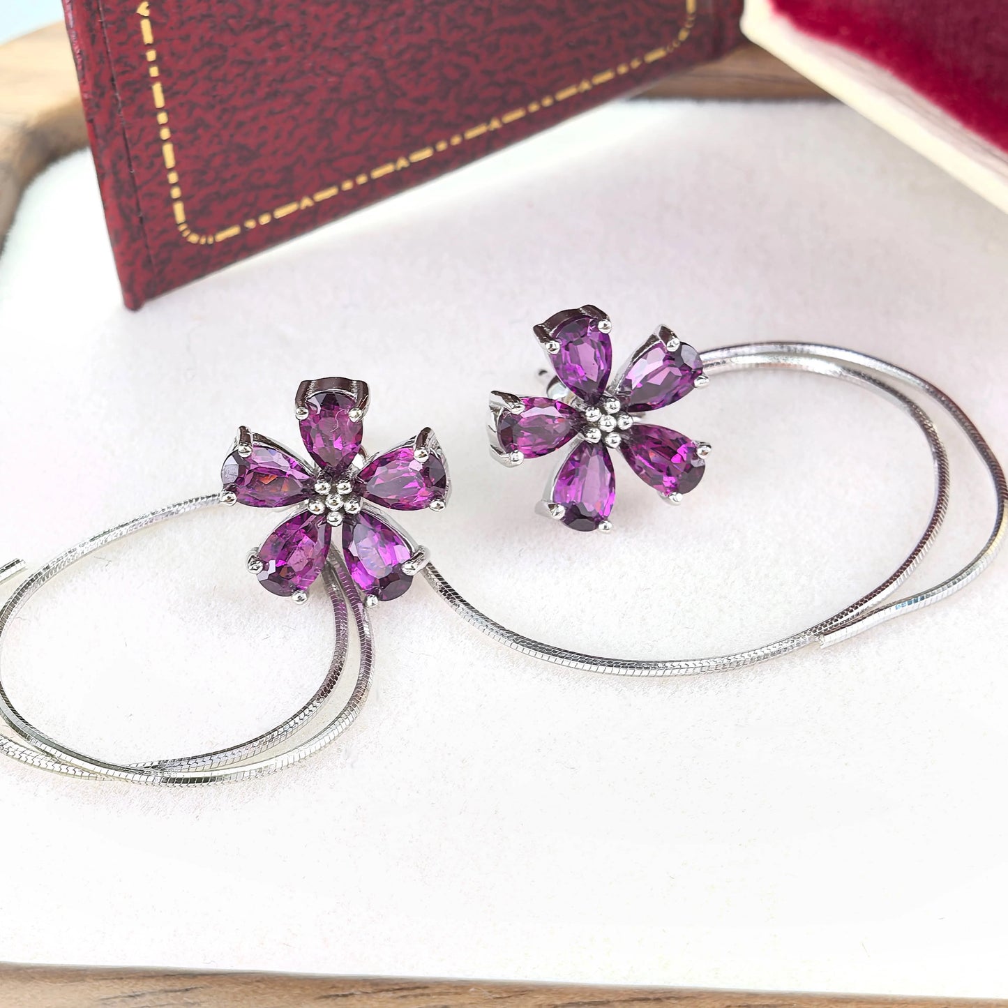 Garnet Flower Earrings
