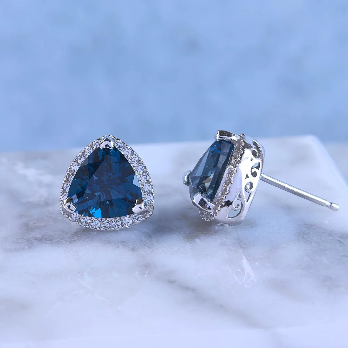 Triangle Blue Topaz Stud Earrings