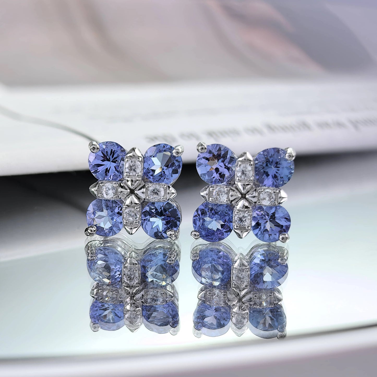 Tanzanite Clover Stud Earrings