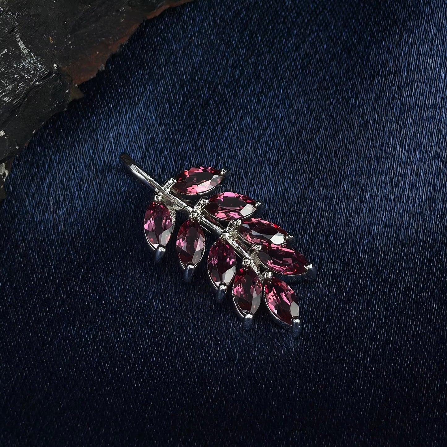 Pink Garnet Leaf Pendant