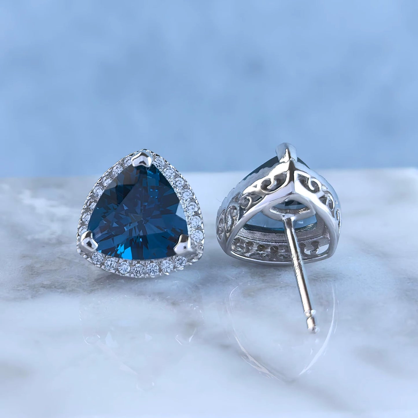 Triangle Blue Topaz Stud Earrings
