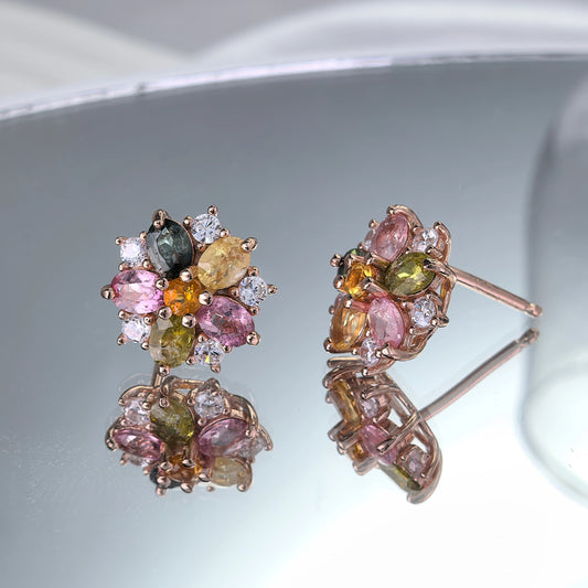 Tourmaline Blossom Stud Earrings (Full Bloom)