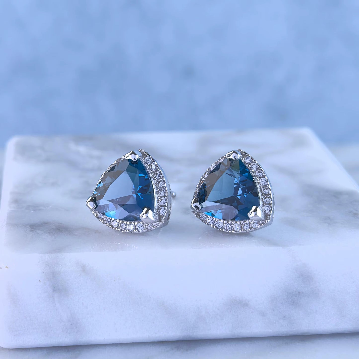 Triangle Blue Topaz Stud Earrings