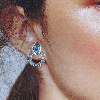 Swiss Blue Topaz Drop Circle Earrings