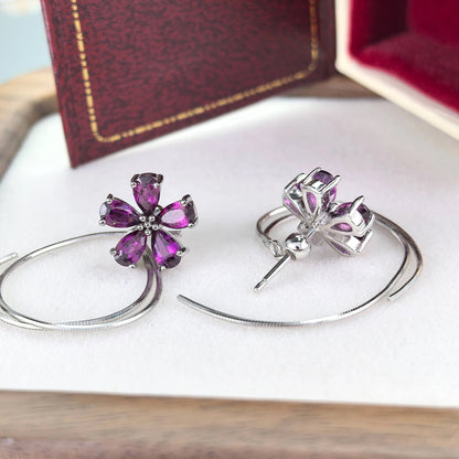 Garnet Flower Earrings