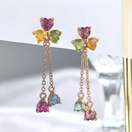 Tourmaline Clover Dangle Earrings