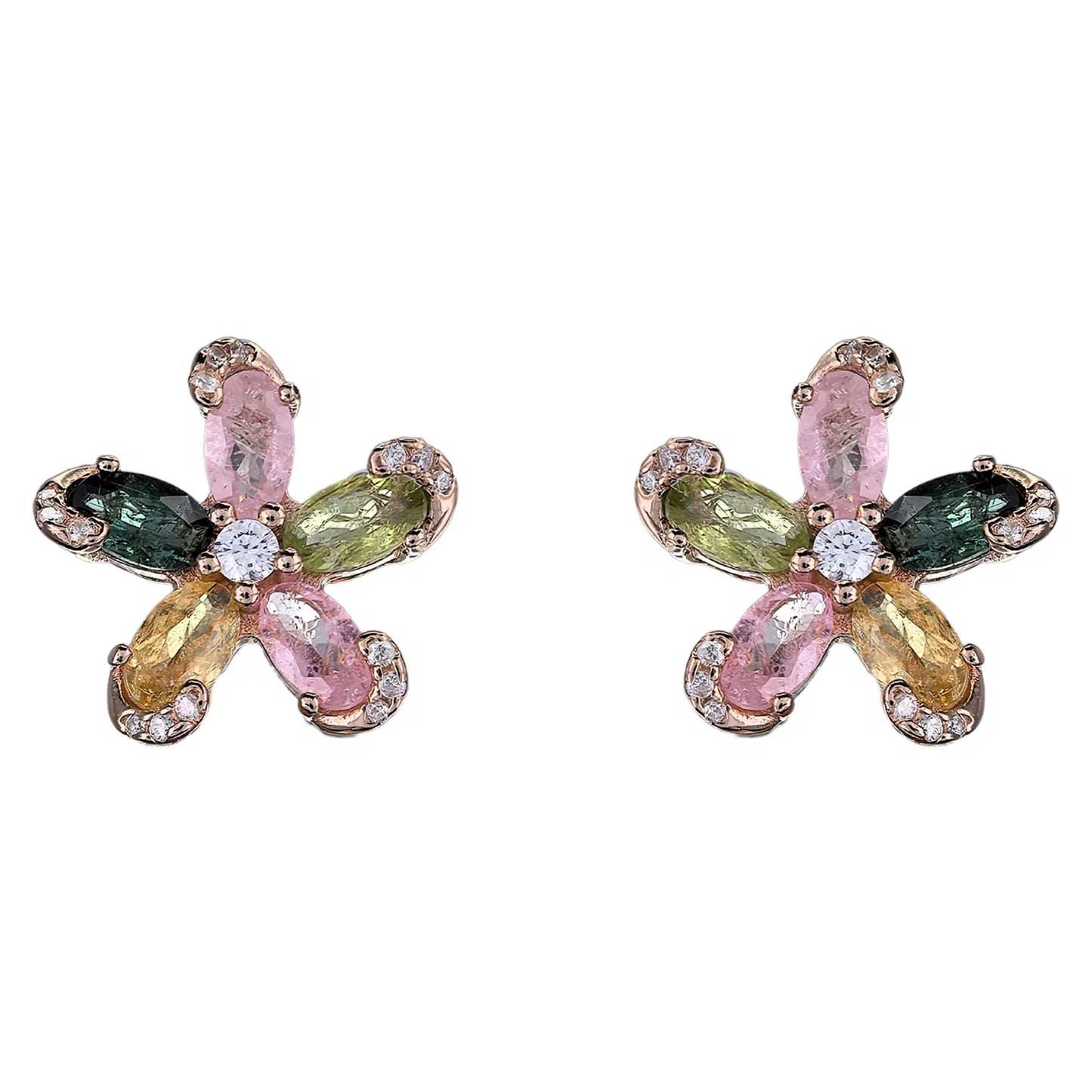 Tourmaline Blossom Stud Earrings (Detailed)