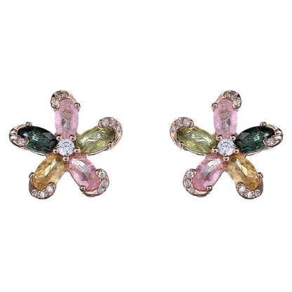 Tourmaline Blossom Stud Earrings (Detailed)