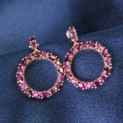 Garnet Circle Earrings