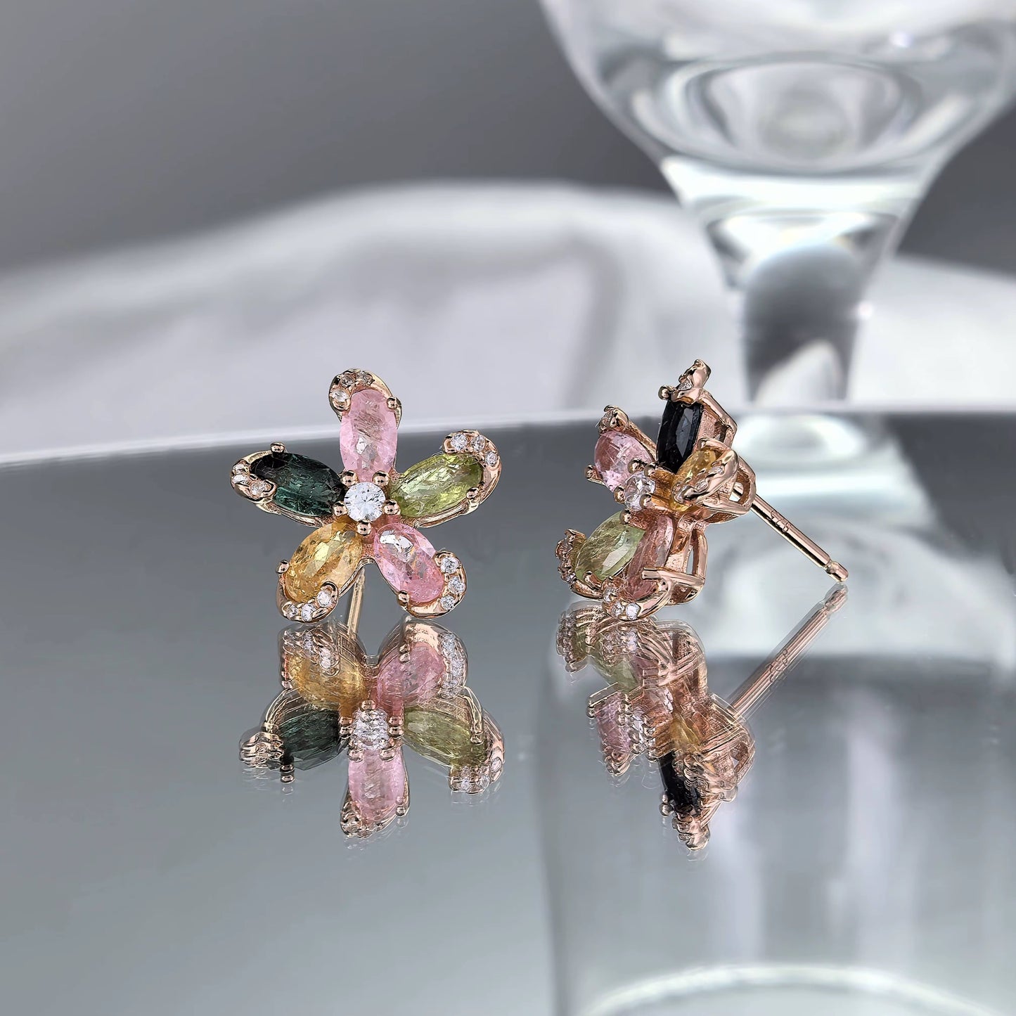 Tourmaline Blossom Stud Earrings (Detailed)