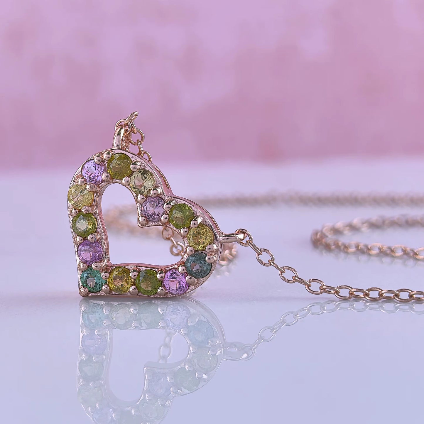 Multicolour Tourmaline Heart Necklace
