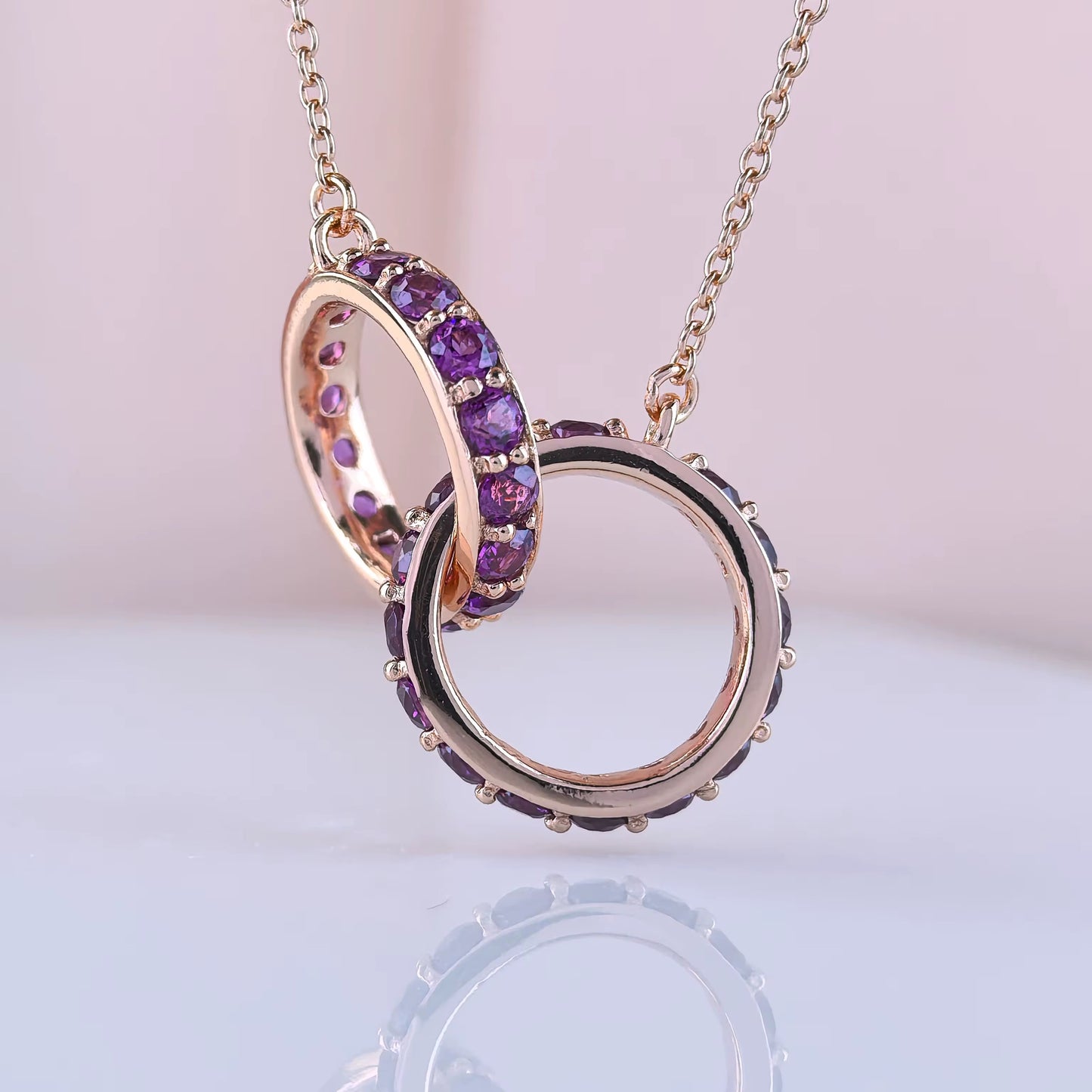 Interlocking Garnet Rings Necklace