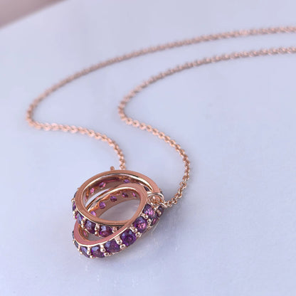Interlocking Garnet Rings Necklace
