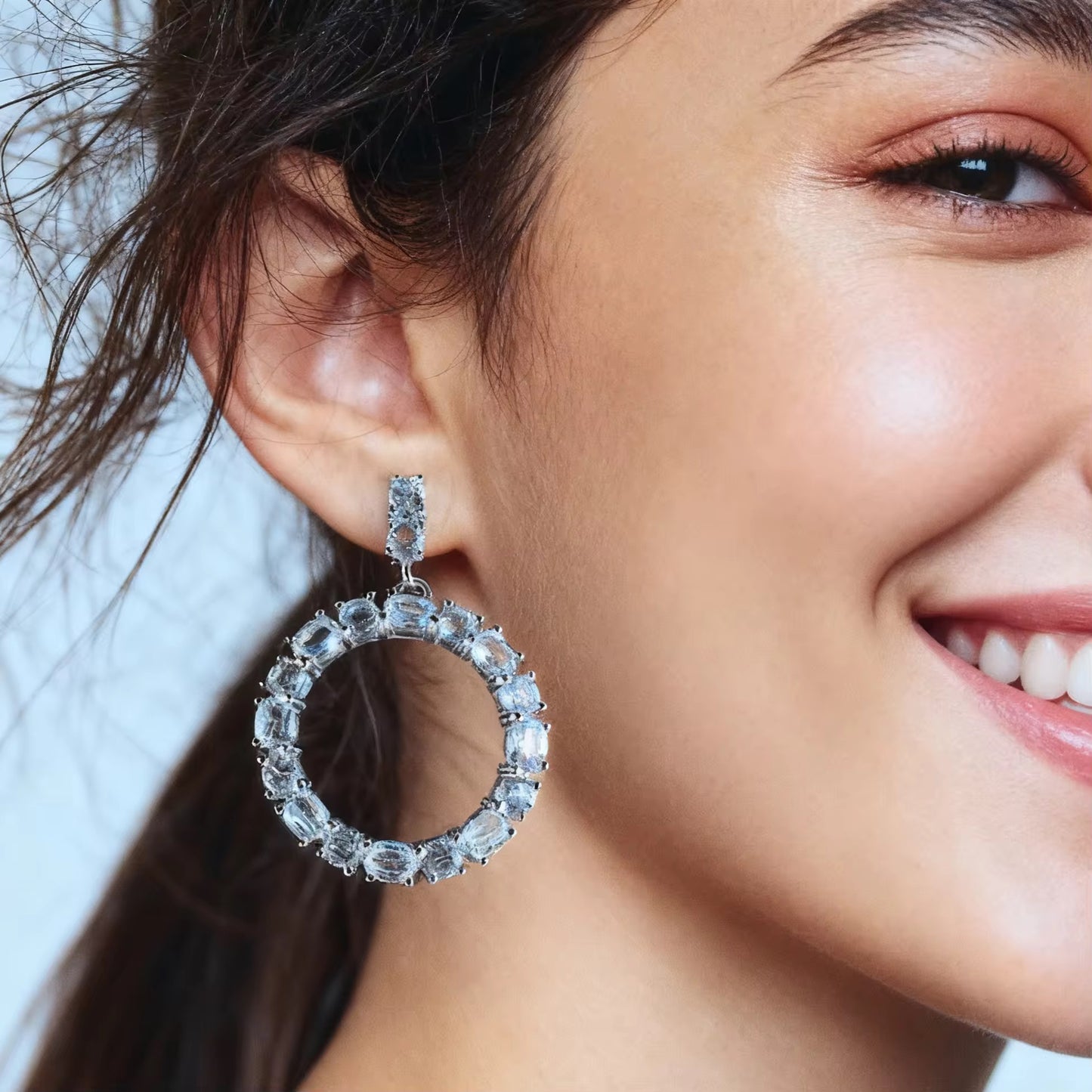 Sky Blue Topaz Circle Earrings