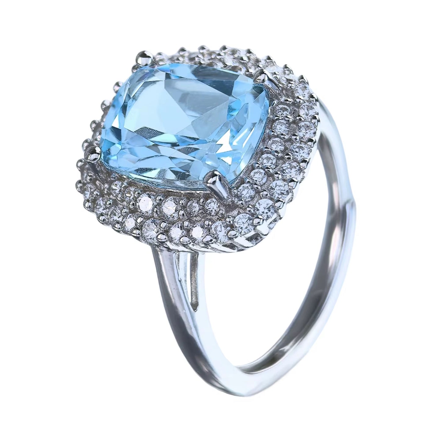 Azure Topaz Halo Ring