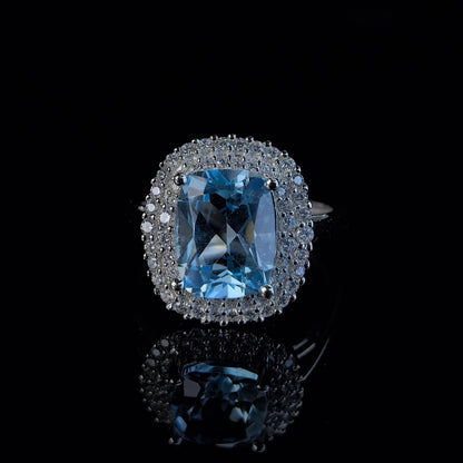 Azure Topaz Halo Ring