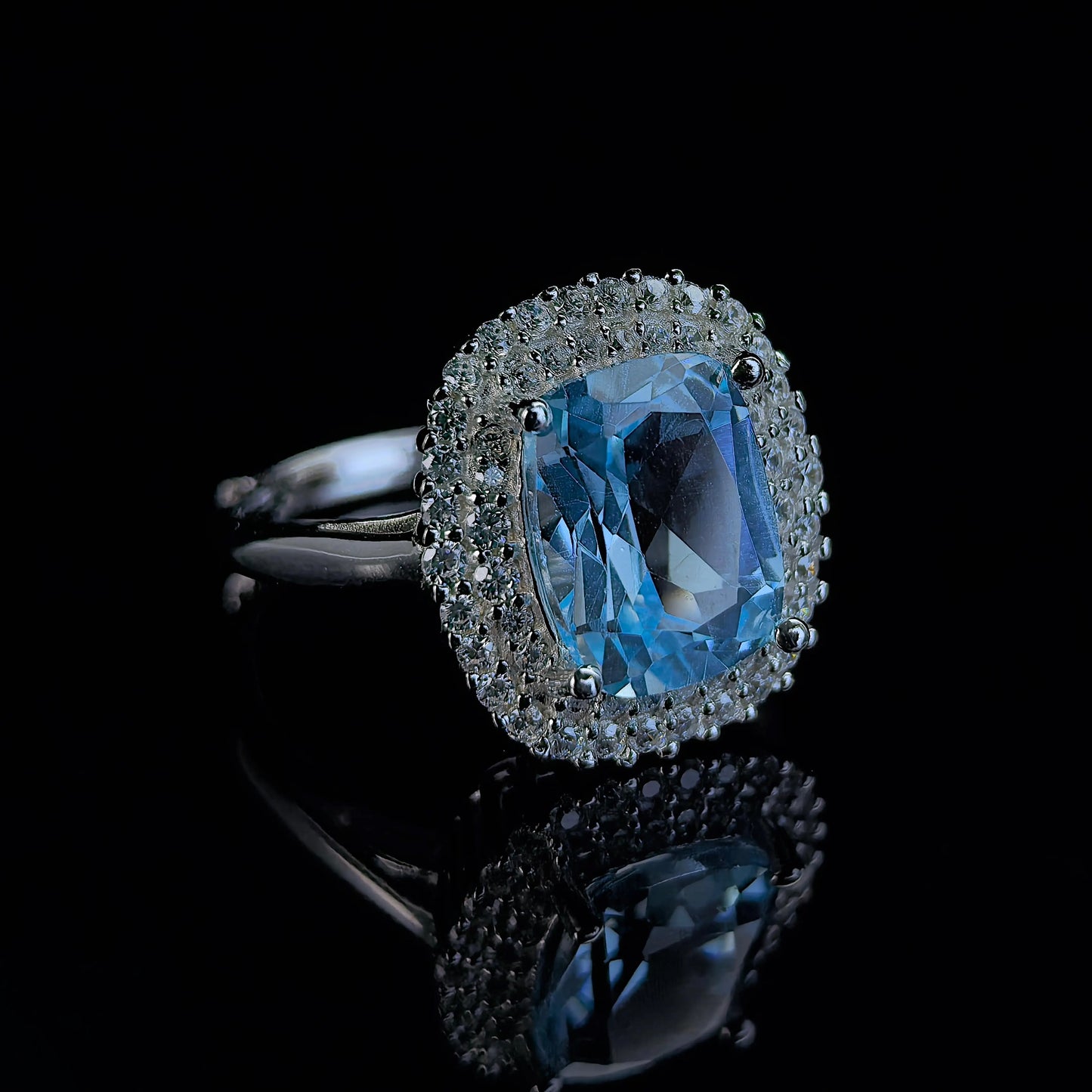 Azure Topaz Halo Ring