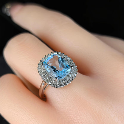Azure Topaz Halo Ring