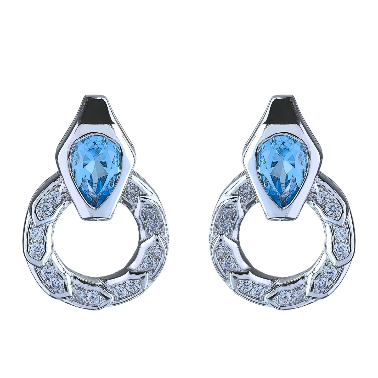 Swiss Blue Topaz Drop Circle Earrings