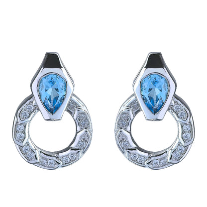 Swiss Blue Topaz Drop Circle Earrings