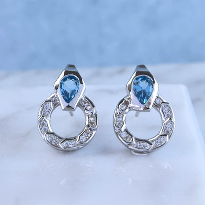 Swiss Blue Topaz Drop Circle Earrings