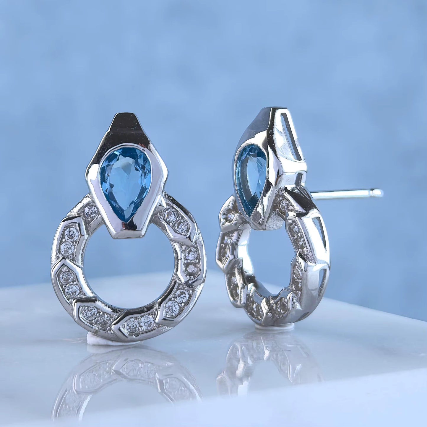 Swiss Blue Topaz Drop Circle Earrings