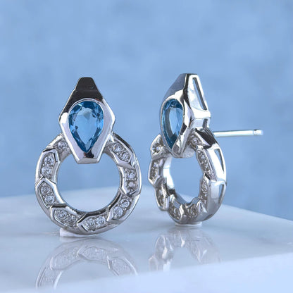 Swiss Blue Topaz Drop Circle Earrings