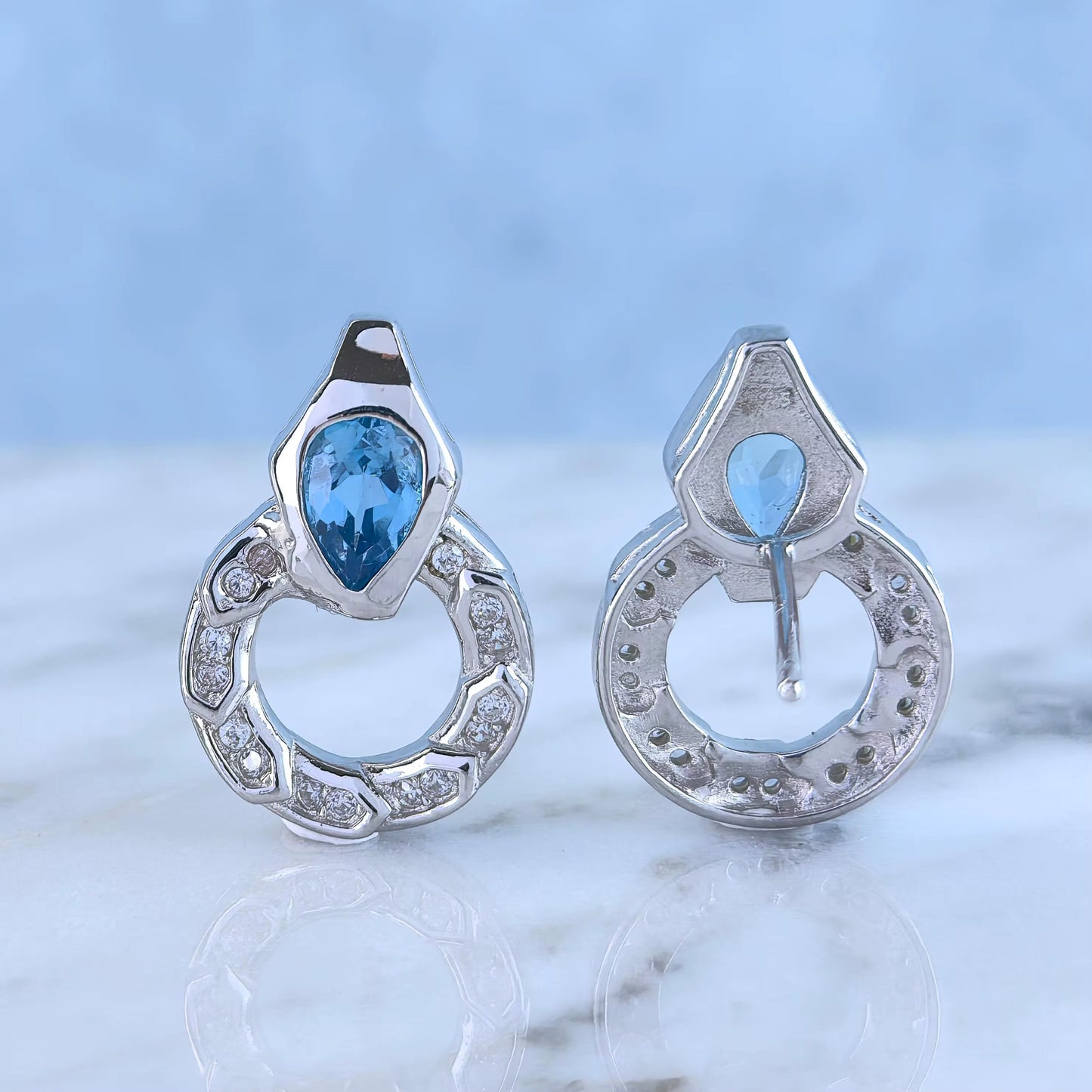 Swiss Blue Topaz Drop Circle Earrings