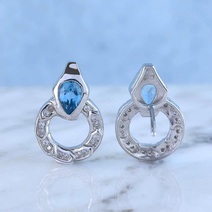 Swiss Blue Topaz Drop Circle Earrings