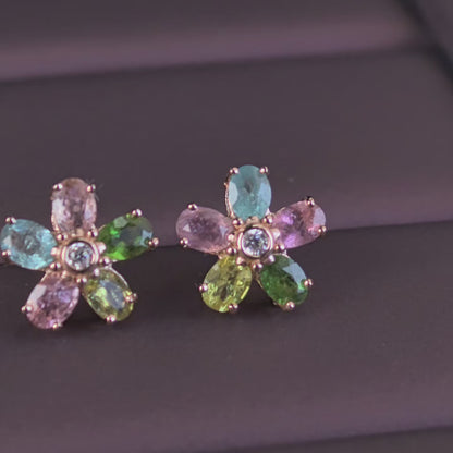 Tourmaline Blossom Stud Earrings (Classic)