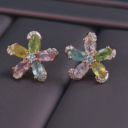 Tourmaline Blossom Stud Earrings (Detailed)
